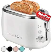 MUELLER HOME Tostadora Retro de 2 Rebanadas 7 Niveles de Tostado 3 Funciones Recalentar Descongelar Cancelar Características de Acero Inoxidable Bandeja Removible para Migas Almacenamiento - Blanco - Ver 4
