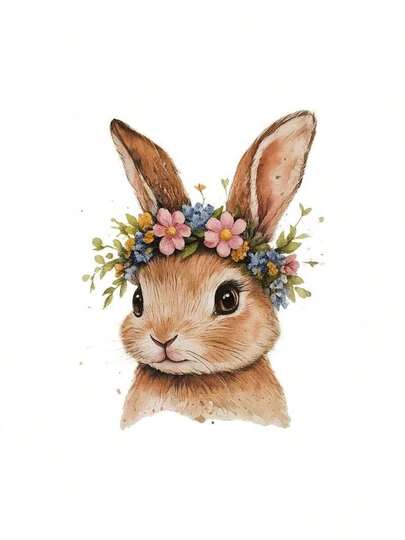 1pc/2pcs/3pcs Floral Wreath Bunny Heat Transfer Vinyl Stickers, Easy To Iron, Washable And Durable, Suitable For DIY T-Shirts, Jeans, Backpacks And Pillows