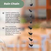 Metal Rain Chain For Outside Adjustable Rain Catcher Chain With Bell For Gutters Outside Eaves Drainage Downspout, For Divert Water And Home Display - 黑鳥雨鏈 - 查看 4