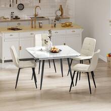 Dining Table And Chairs Set Of 4, Extendable Round Table Concrete Effect Folding Table With Upholstered Linen Chairs For Dining Room,Kitchen - Marble Decorative Table + PU Chair - View 10