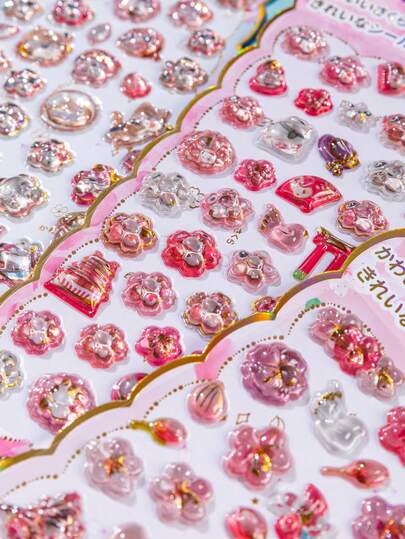 2026新款可爱卡通樱花3D环氧树脂贴纸套装 | 手机壳贴纸，可重复使用防水贴纸，适用于剪贴簿和文具装饰，配套手机壳配件