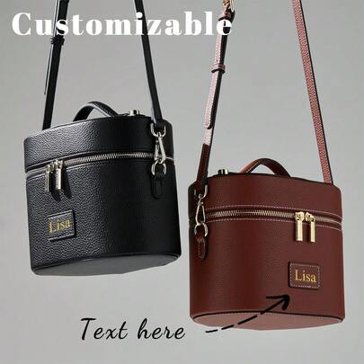 1pc Customized PU Leather Makeup Bag - High-End Luxury, Simple And Elegant, Large Capacity, Travel-Portable, Adjustable Crossbody And Shoulder Bag - Perfect For Travel Use