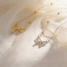 1pc Women's Vintage Minimalist Bow Pendant Necklace, Gold Chain Elegant Jewelry Suitable For Daily Wear And Parties - Multicolor - View 6