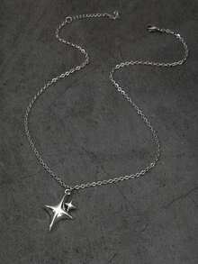 时尚摇滚明星吊坠项链，简约百搭的男女街头风饰品 - 銀色 - 查看 6