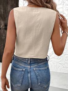 1pc Solid Color Casual Button-Up Vest, Suitable For Spring And Summer - Apricot - View 2