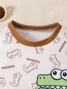 2pcs Baby Boys' Cute Simple Round Neck Short Sleeve Dinosaur Cartoon T-Shirt Top Paired With Solid Color Shorts, Fashionable & Versatile Baby Boy Outfit, Suitable For Spring/Summer Daily, Party, Outing - Multicolor - View 4