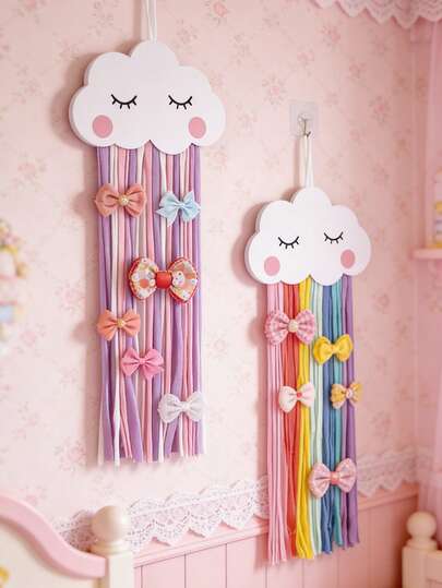 儿童发夹收纳挂袋（1个装），女孩发夹、发圈及其他发饰收纳袋，带壁挂支架，婴儿生日礼物，婴儿洗礼礼物