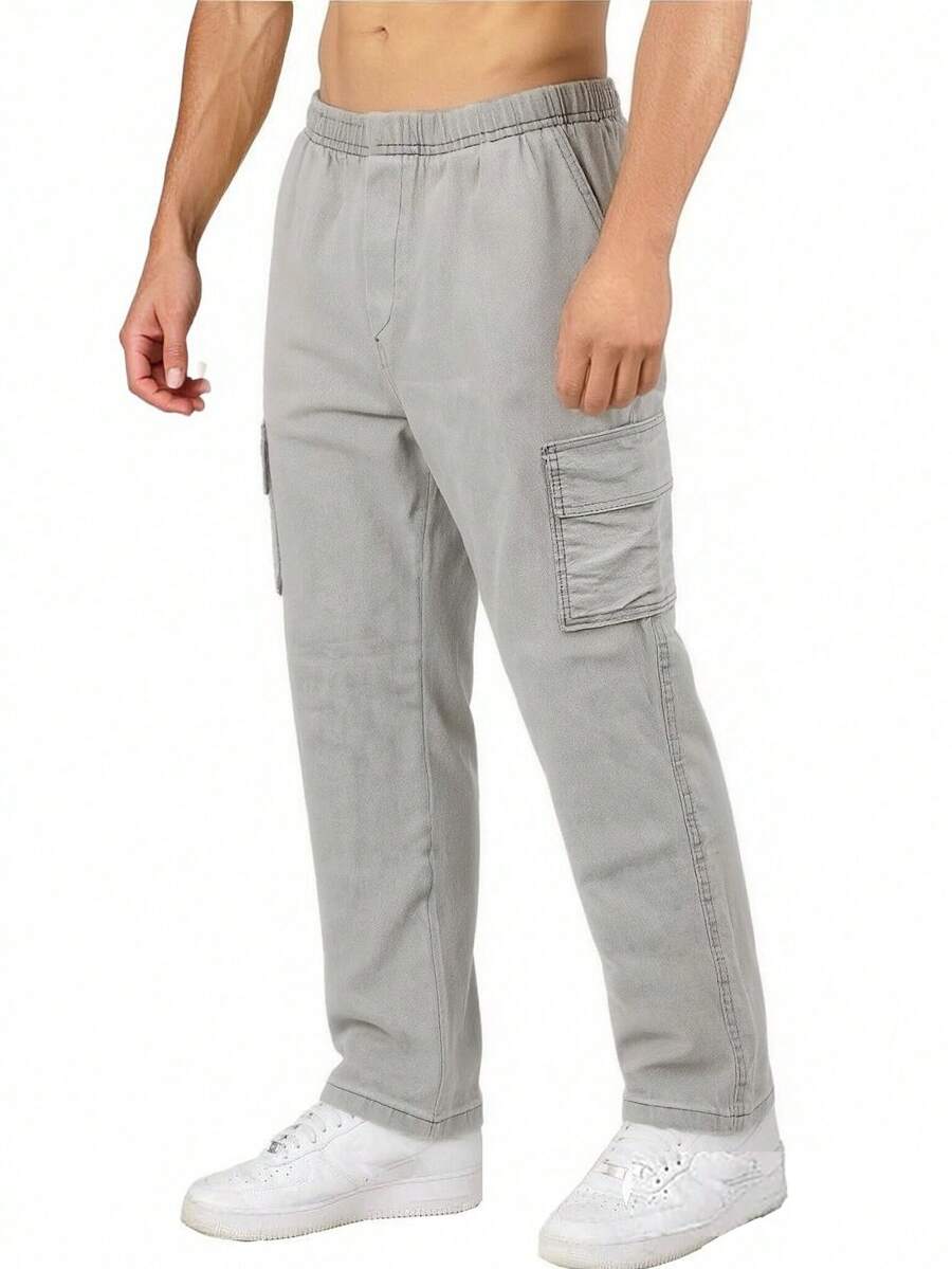 Men's Cargo Pants, Twill, Skater Style, Wide Leg, With Side Pocket, Unisex - Jean cinza gelo - 查看 1