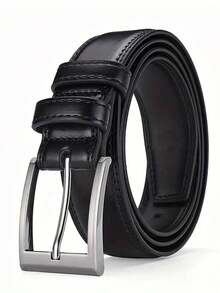 经典黑色男士真皮腰带，商务休闲风格，金属扣，适合工作场合，是送给爸爸或丈夫的完美礼物，单针扣，正式腰带，秋冬季配饰，适合青少年、年轻男士，休闲、户外、运动、度假、毕业礼物、生日礼物、日常佩戴。 - 黑色 - 查看 12