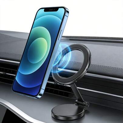 磁吸式手机支架，强磁支撑，可折叠，360°旋转，桌面车载两用，强力吸附稳固底座，兼容苹果和安卓手机，直播拍照两相宜