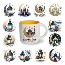 12pcs/Set Ramadan Moon Theme UV Transfer Stickers | Self-Adhesive Plastic Decals For Crafts, Mugs, Laptops & Water Bottles, High-Quality Prints, Durable, Glossy - Multicolor - View 8