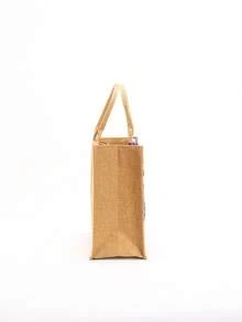 1 chiếc túi tote vải lanh phối lưới và đính sequin nhiều màu sắc, thiết kế thêu hoa lá thời trang, túi đeo vai vuông dung tích lớn, túi mua sắm phong cách thường ngày cho kỳ nghỉ (Họa tiết hoa được phân bố ngẫu nhiên) - Màu tím - Xem 6