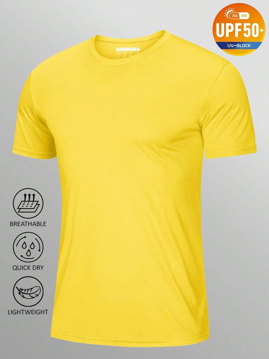 KEFITEVD Men's Rash Vest Rash Guard UV Shirts UPF 50+ Swim Top Short Sleeve Quick Dry T-Shirt For Surfing Running Hiking - 黃色 - 查看 1