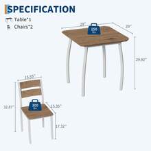 Set de Comedor Cuadrado para 2 Personas - Mesa de Madera y 2 sillas tapizadas - Estructura de Metal Robusta y Acabado en Madera - Óptimo para cocinas y Apartamentos pequeños - Multicolor - Ver 5