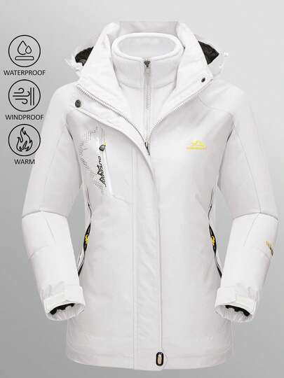 KEFITEVD 3-In-1 Women's Ski Snow Hiking Jacket Winter Warm Outdoor Work Coat Windbreaker