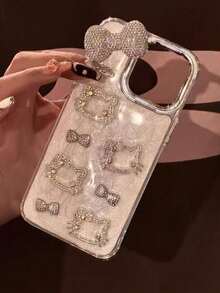 SANRIO 1 chiếc ốp lưng điện thoại TPU cao cấp chống sốc, đính đá lấp lấp lánh màu bạc hình Hello Kitty, tương thích với iPhone 11/12/13/14/15/16/17/PROMAX. - Bạc - Xem 2