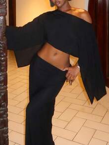 Womens Sheer Mesh Poncho Tops Solid Color Bat Sleeve Round Neck Loose Fit See Through T Shirt Crop Top Blouses Boho Chiffon Peplum Shawl Cropped Shirts Summer Beach Cover Up Going Out Tops Vacation Streetwear - 黑色 - 查看 6