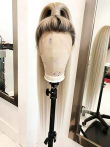 Ombre Brown Roots Ash Blonde 250 Density Lace Front Wigs Human Hair Long Straight Glueless Wigs Human Hair Pre Plucked Bleached Knots 13x4 HD Transparent Silky Straight Lace Frontal Wig For Women - 根根分明與漸層 - 查看 4