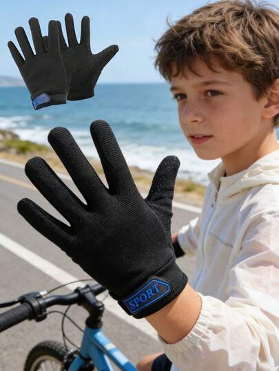 1 双儿童全指运动手套，透气防滑户外手套，适合骑行、徒步、钓鱼等活动。