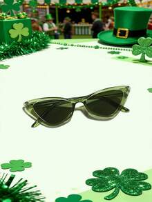1 PC Women's St. Patrick's Day Fashion Glasses With Green Polycarbonate Frames, Suitable For Holiday Outfits, Comes With A Glasses Case - 彩色 - 查看 4