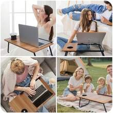 Mesa para Cama Plegable 2 en 1 con Superficie Inclinable y Bandeja Plana, Escritorio Plegable y Portátil con 4 Ángulos Ajustable - amarillo - Ver 9