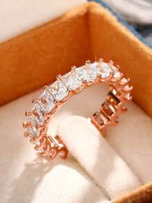1 chiếc nhẫn đá Cubic Zirconia tuyệt đẹp dành cho nữ, thích hợp làm quà tặng Ngày Valentine, đám cưới, kỷ niệm hoặc trang sức dự tiệc. - Hoa hồng vàng - Xem 6