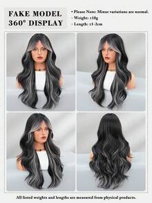 7JHH WIGS 高光黑白长款波浪假发，中分卷发，带刘海，天然耐热合成纤维，适合音乐节派对、万圣节角色扮演等场合，26英寸 - 挑染白色 - 查看 6