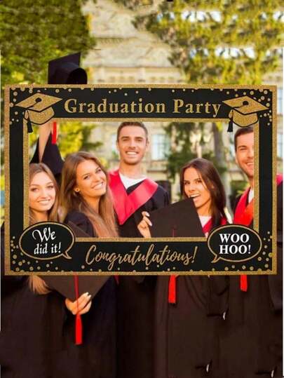 Graduation Season Black & Gold Paper Photo Frame, Graduation Photo Display Stand, DIY Graduation Party Decor & Gift Supplies