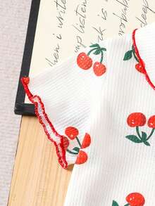 2件套女婴甜美可爱樱花蝴蝶结POLO领无袖上衣和松紧腰喇叭裤套装，夏季 - 白色 - 查看 4