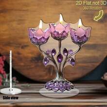 2D平面旋转亚克力烛台，紫水晶底座，粉色蜡烛 - 2D平面印刷装饰品，适用于家居氛围、父亲节礼物、万圣节装饰、复活节、情人节、毕业典礼 - 无需用电，蜡烛装饰，节日装饰，奇幻灵感设计，适用于11个节日 - 多色 - 查看 4