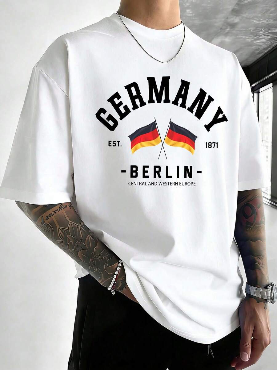 Men's And Women's T-Shirts Made From 200g Cotton, T-Shirts With German Flag Patterns, High-Quality Vintage Fashion T-Shirts From Brands, Men's T-Shirts, Popular Everyday T-Shirts For Summer, Beach Essentials, Gifts For Holidays, Perfect Gifts, Street Hip-Hop Styles For Men And Women. - 白色 - 查看 1