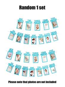 一套 - 宝宝一周岁生日照片横幅，适合新生儿至12个月，每月里程碑照片花环，一周岁生日庆祝装饰，男孩女孩相框，婴儿派对 - 彩色 - 查看 12