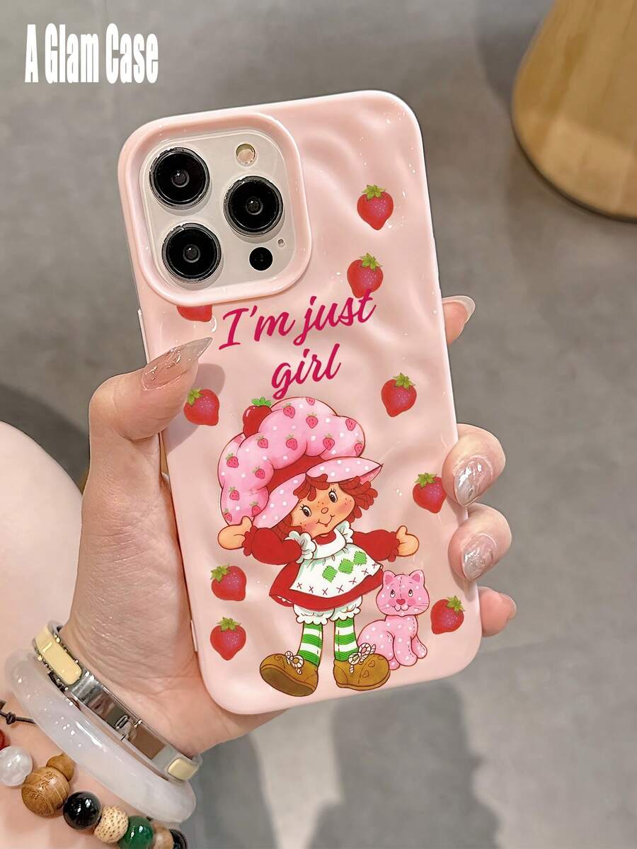 Wave Texture Strawberry Girl Phone Case, Glossy Pink TPU Cover With "I'm Just A Girl" Slogan Cute Pink Phone Case, Compatible With IPhone16 Pro Max, 16e 1514 Plus, 13, MD Pink Red Spider Web With Black Spiders, 11, 17Pro Max,Waterproof, Shockproof, And Scratchproof Perfect Gift For New Year/Valentine's Day, Family/Friends/Lovers Valentine's Day Valentines Gifts - 粉色 - 查看 1