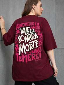 Women's Plus Size Plain Crew Neck T-Shirt,  And Oversized - 酒紅色 - 查看 1