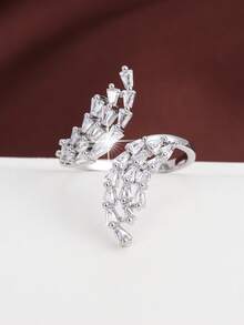 1枚不对称麦穗造型立方氧化锆镶嵌可调节时尚戒指，女士款 - 彩色 - 查看 9