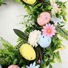Spring Easter Wreath - Pastel Decorative Wreath With Eggs & Artificial Flowers Wreath For Front Door, Wall & Seasonal Home Farmhouse Decor - Màu vàng - Xem 6