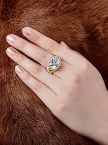 1 chiếc nhẫn đá Cubic Zirconia tuyệt đẹp dành cho nữ, thích hợp làm quà tặng Ngày Valentine, đám cưới, kỷ niệm hoặc trang sức dự tiệc. - Vàng - Xem 3