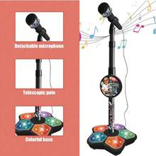 儿童教育卡拉OK麦克风带支架 - 时尚电子音乐玩具，内置卡拉OK曲目和乐器，认知发展小工具 - 完美的圣诞节/生日/新年/节日/万圣节/复活节/斋月礼物，适合男孩和女孩 - 彩色 - 查看 12