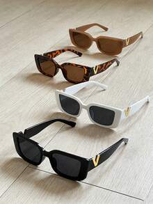 4副新款小框时尚太阳镜 - 女孩嘻哈风格方形眼镜，适合日常佩戴、返校、街头摄影、周末穿搭 - 彩色 - 查看 6