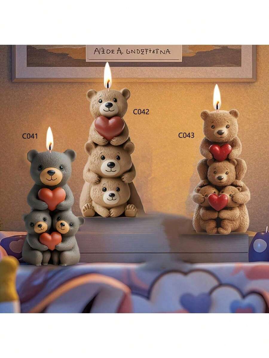 DIY叠叠熊硅胶模具，适用于香氛石膏工艺品 - 白色 - 查看 1