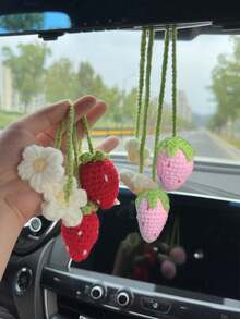 Accesorio de flor de lirio tejido a mano para colgar en el espejo retrovisor del coche, decoración interior automotriz, regalo para el Día de San Valentín, Navidad y Año Nuevo (longitud de la flor ajustable) - Multicolor - Ver 5