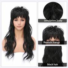 Cavolaire 80s 90s Retro Black Mullet Wigs Pixie Cut Wigs With Bangs For Women Wolf Cut Wig Middle Part Black Synthetic Heat Resistant Fiber Costumes Cosplay Hair Wig For Daily Party Use (22 Inch) - 黑色 - 查看 3