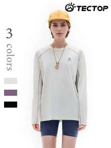 TECTOP Women's Long Sleeve T-Shirt, Casual Sports Fitness Running Essential, Round Neck, Breathable Moisture-Wicking, Spring/Summer - White - View 1