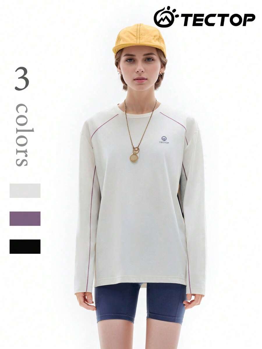 TECTOP Women's Long Sleeve T-Shirt, Casual Sports Fitness Running Essential, Round Neck, Breathable Moisture-Wicking, Spring/Summer - White - View 1