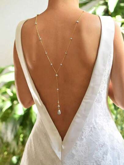 1pc Sexy Pearl Back Chain, Fashionable Beach Ocean Body Jewelry Chain