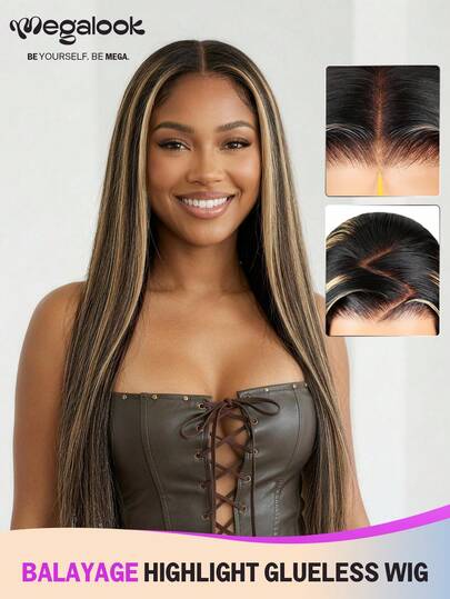 MEGALOOK Pre Cut 6x5 Lace Balayage Highlight 100% Human Hair Silky Straight Wig Pre Plucked Natural Hairline Pre Bleached Tiny Knots Transparent Lace Beginner Friendly For Women 10-30 Inch 180% Density - No Glue Needed Natural Looking Daily Use Office Ready Corpse Bride Halloween Vibes Party Style Y2K Baddie Vacation Outfits Outdoor Cosplay Campus School Holiday Christmas Part Wedding Festival Ready For Women