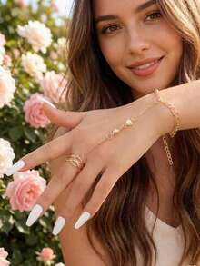 1 pieza Brazalete de dedo con detalle de corazón, de moda y minimalista para el Día de San Valentín - Amarillo Oro - Ver 1