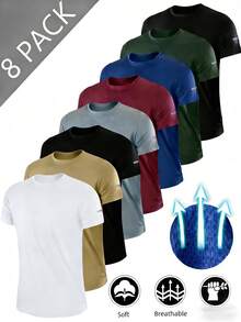 RELOUST 8PCS Workout Shirts For Men Athletic Running Gym T-Shirt, Quick-Drying Cooling Breathable Performance Top, Moisture Wicking Short Sleeve Tee, Mens Clothes Activewear, Butfits For Men, Great Gifts For Boyfriend Camiseta Para Hombre - Random color - 查看 1