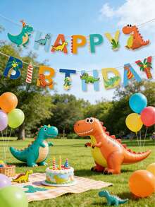 一套恐龙主题生日派对装饰，包括恐龙生日快乐横幅、恐龙主题派对背景装饰，适用于家居装饰、房间装饰、生日墙挂横幅、丛林动物派对、生日派对用品、生日礼物、派对小礼品。 - 恐龍 - 查看 8