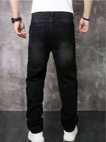 2026 American Retro Loose Straight Leg Jeans For Men,  And Cool High Street Versatile, Heavyweight Washed Black Jeans And Pants - Black - View 5